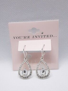 NEW lever back tear drop CZ earrings